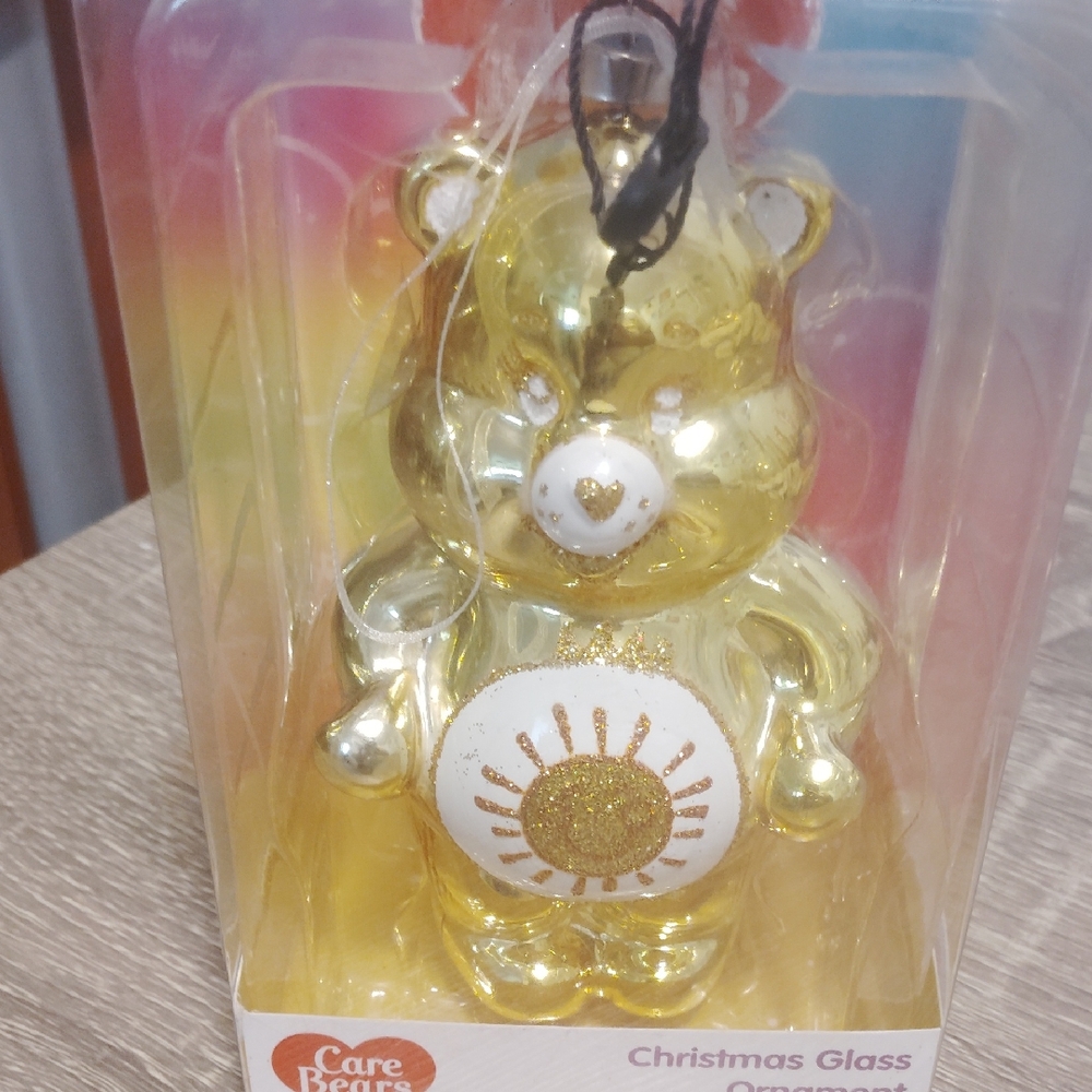 Care Bears Gold Glass Ornament with Sun Design